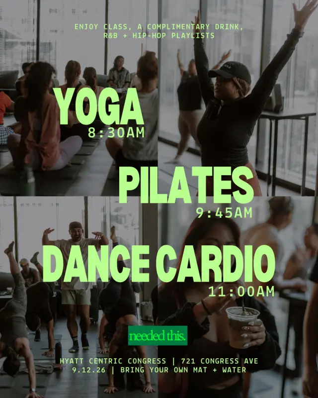 Yoga, Pilates and dance cardio schedule at Hyatt Centric Congress, Austin